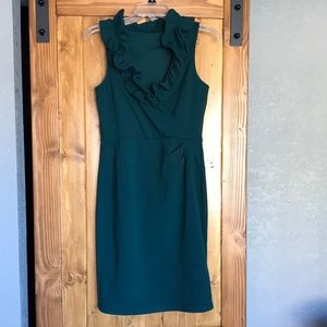 Ruffle neck green cocktail dress